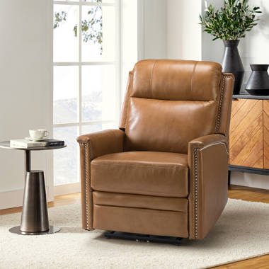 Electric Genuine Leather Power Recliner with Nailhead Trims Built in USB Port